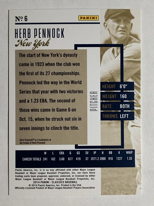 2014 Classics #6 Herb Pennock