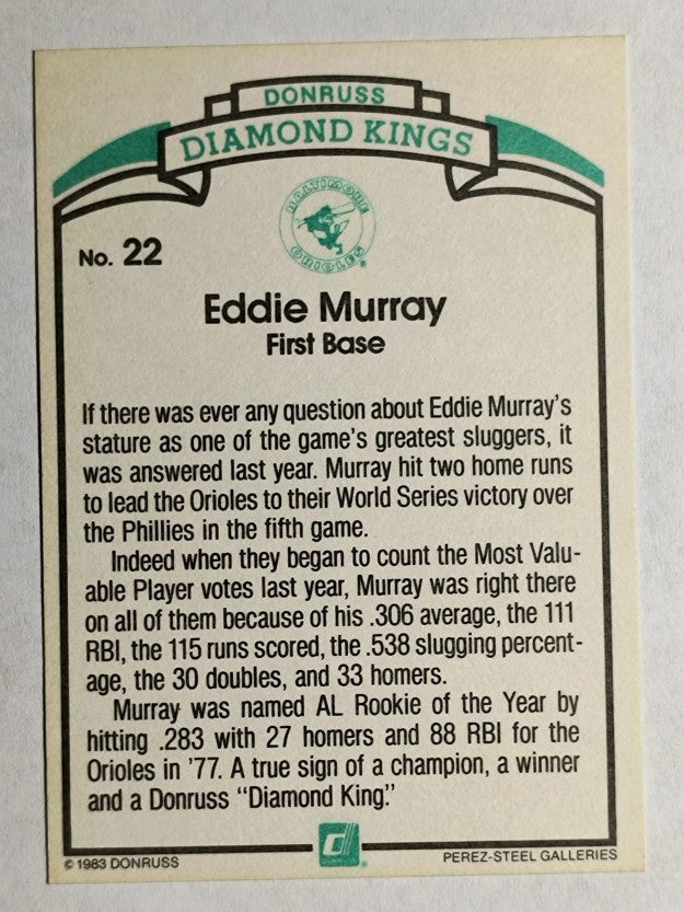 1984 Donruss #22A Eddie Murray DK ERR/Perez Steel