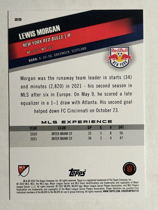 2022 Topps MLS #29 Lewis Morgan