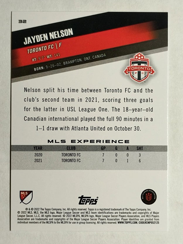 2022 Topps MLS #32 Jayden Nelson