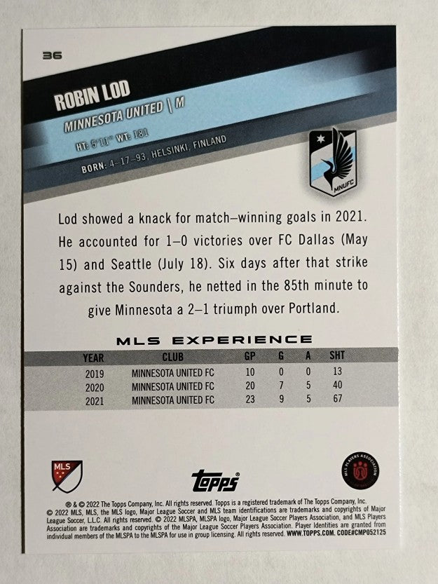 2022 Topps MLS #36 Robin Lod
