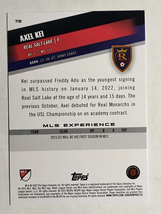 2022 Topps MLS #72 Axel Kei