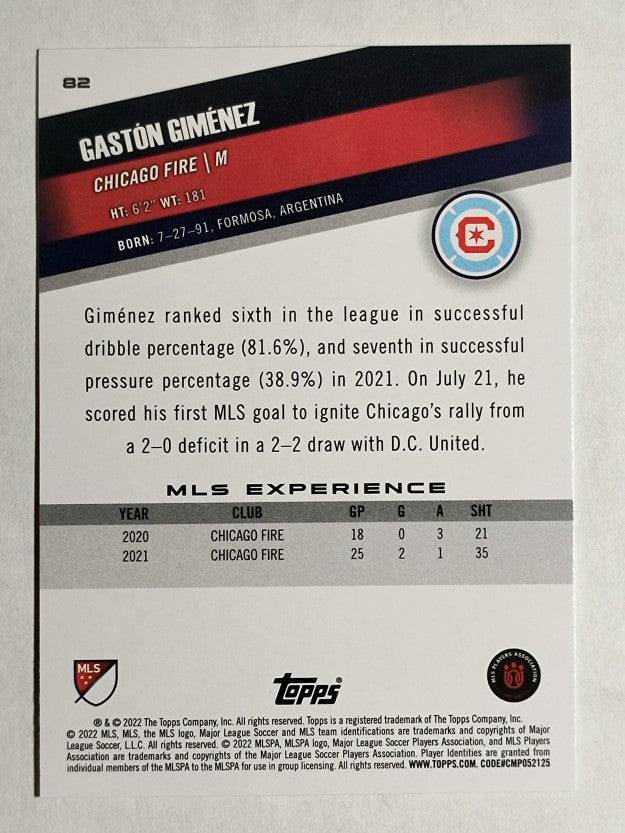 2022 Topps MLS #82 Gaston Gimenez