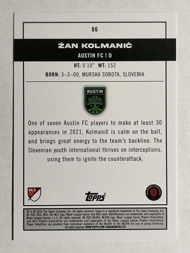 2022 Topps MLS #86 Zan Kolmanic PP