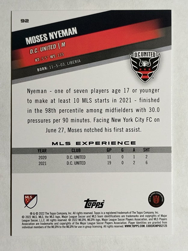 2022 Topps MLS #92 Moses Nyeman