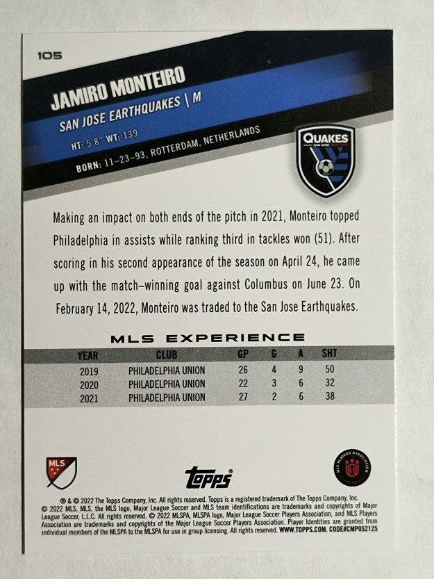 2022 Topps MLS #105 Jamiro Monteiro