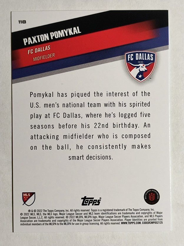 2022 Topps MLS #118 Paxton Pomykal U22