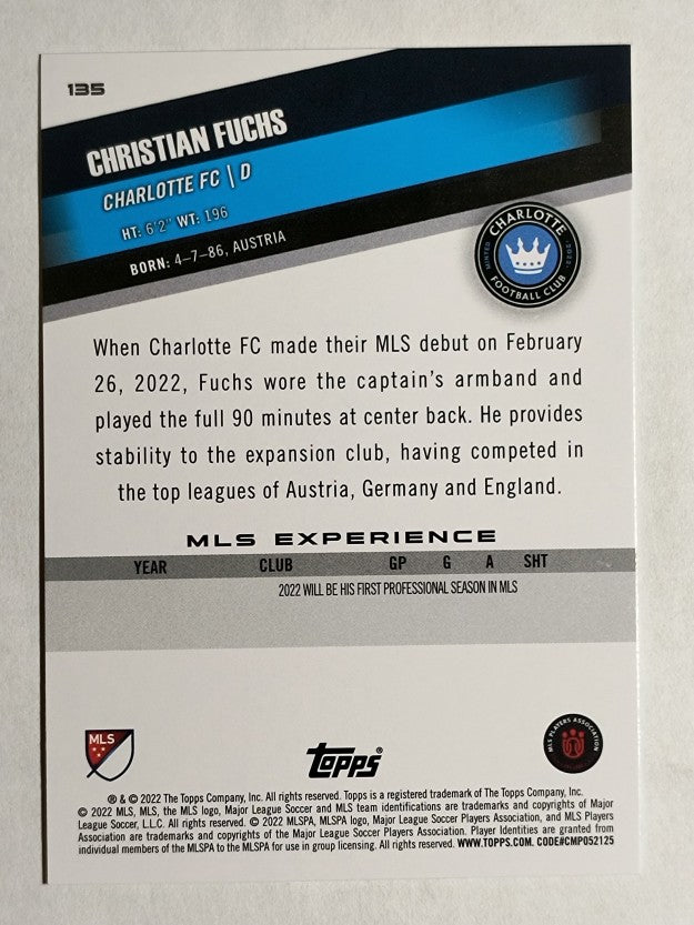 2022 Topps MLS #135 Christian Fuchs