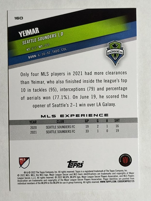 2022 Topps MLS #160 Yeimar