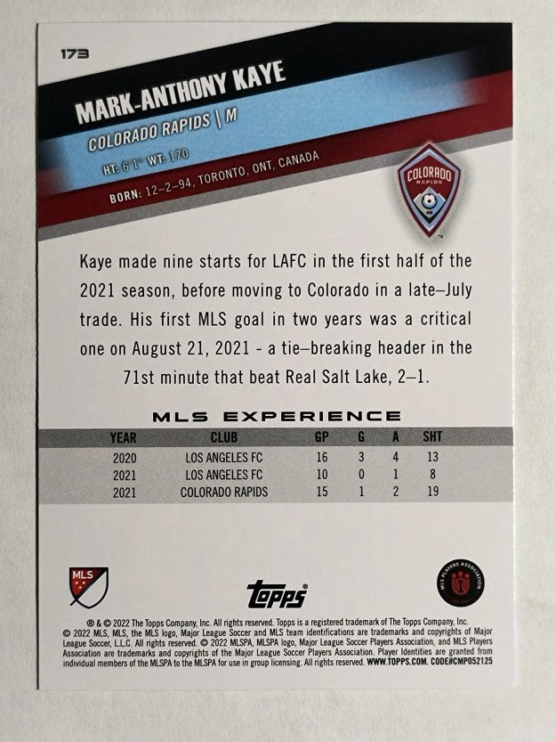 2022 Topps MLS #173 Mark-Anthony Kaye