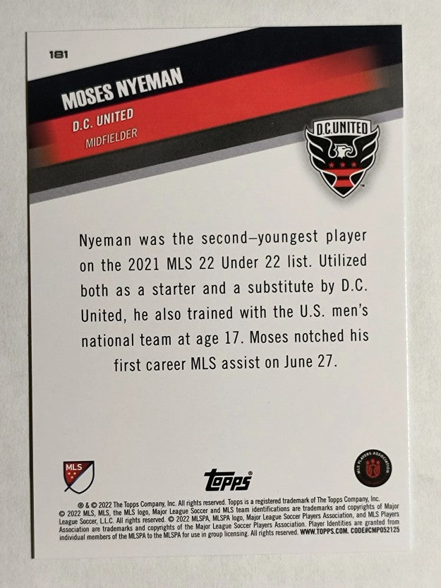 2022 Topps MLS #181 Moses Nyeman U22