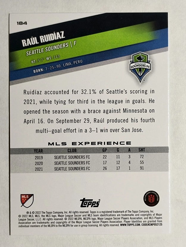 2022 Topps MLS #184 Raul Ruidiaz