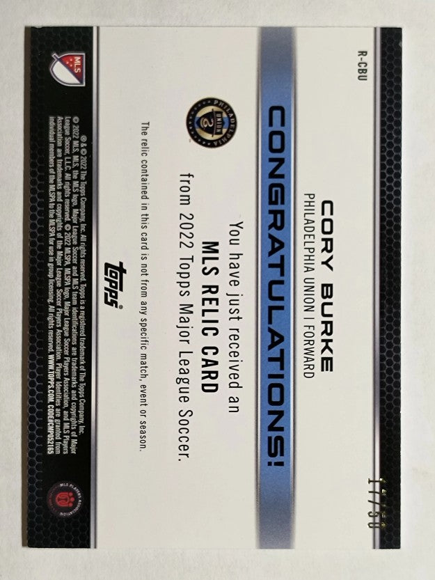 2022 Topps MLS Relics Gold #RCBU Cory Burke