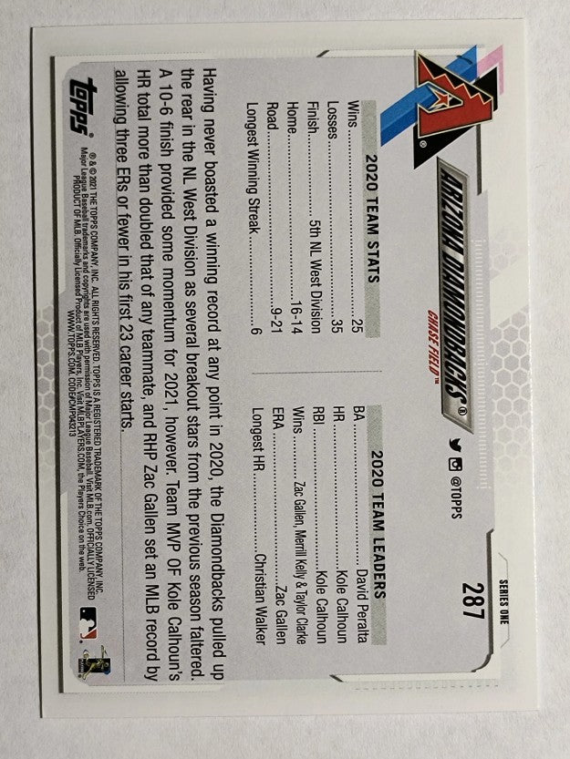 2021 Topps #287 Arizona Diamondbacks TC