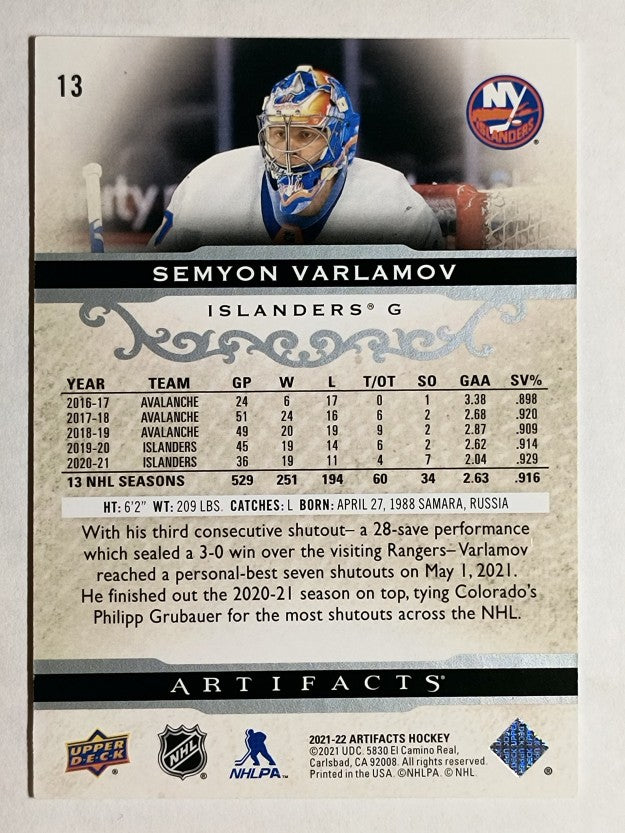 2021-22 Artifacts #13 Semyon Varlamov
