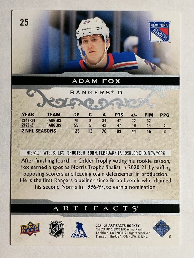 2021-22 Artifacts #25 Adam Fox