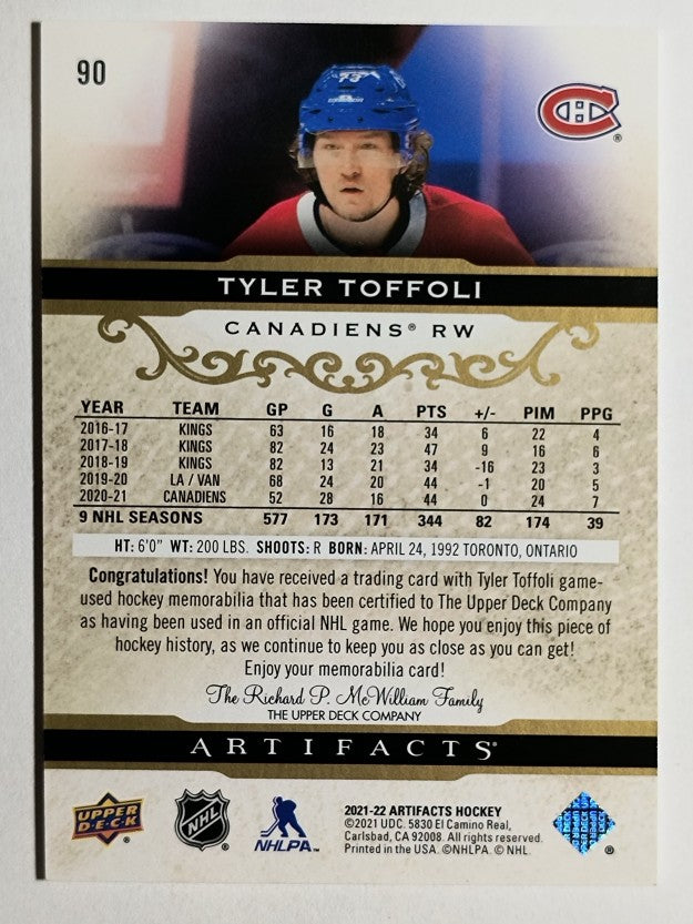 2021-22 Artifacts Materials Gold #90 Tyler Toffoli