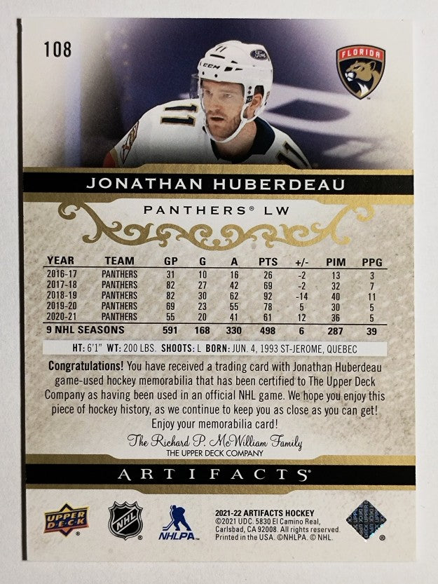 2021-22 Artifacts Materials Gold #108 Jonathan Huberdeau