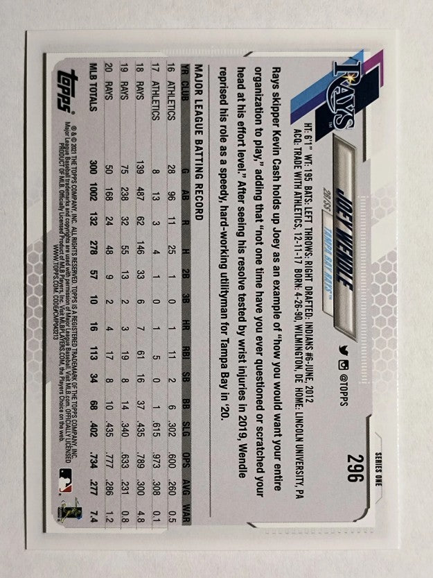 2021 Topps #296 Joey Wendle