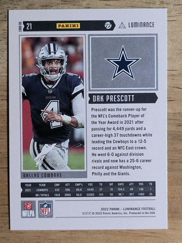 2022 Panini Luminance #21 Dak Prescott