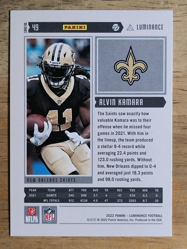 2022 Panini Luminance #49 Alvin Kamara