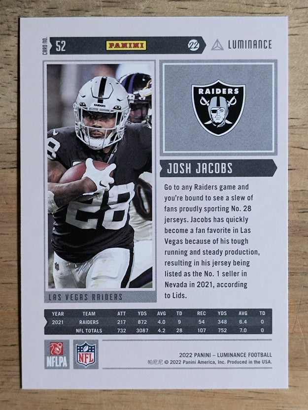 2022 Panini Luminance #52 Josh Jacobs