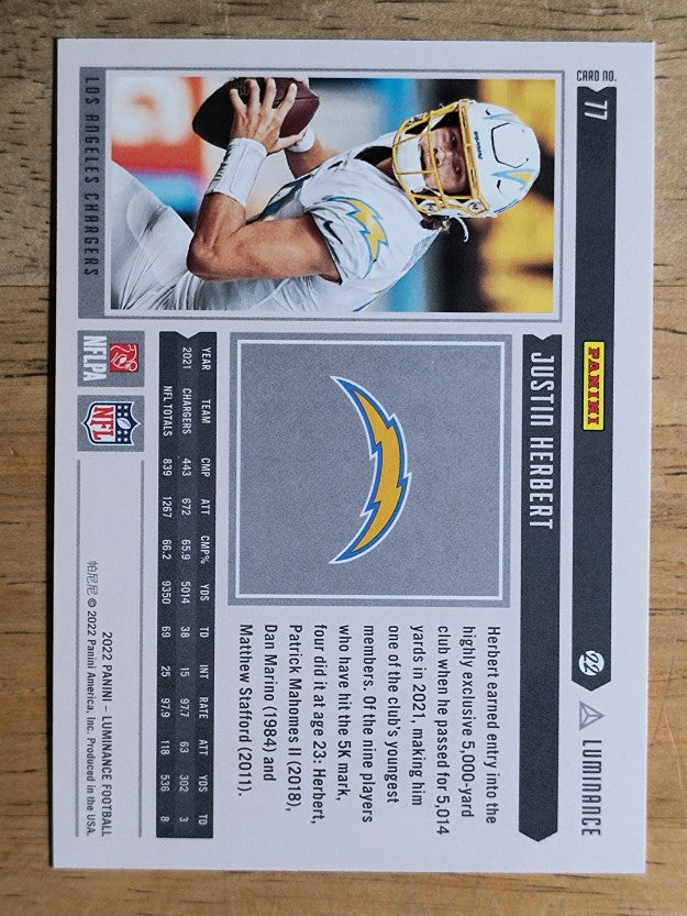 2022 Panini Luminance #77 Justin Herbert