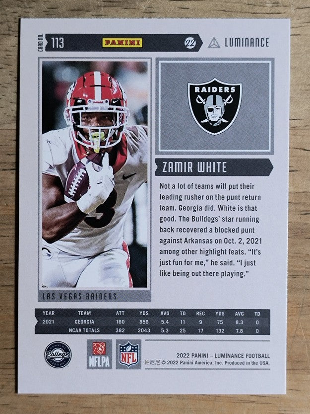 2022 Panini Luminance #113 Zamir White RC