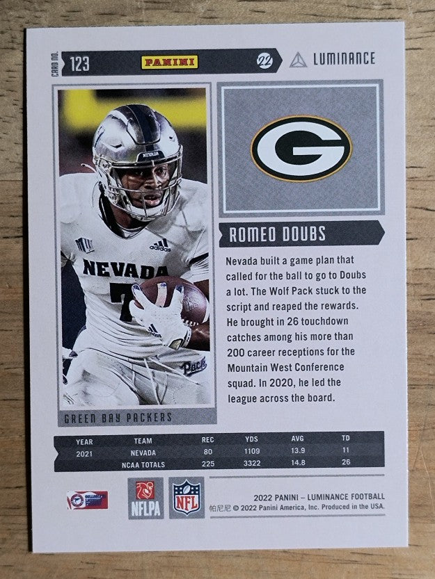 2022 Panini Luminance #123 Romeo Doubs RC