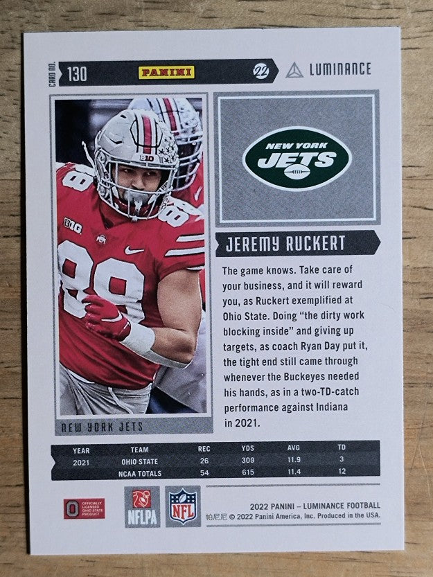2022 Panini Luminance #130 Jeremy Ruckert RC