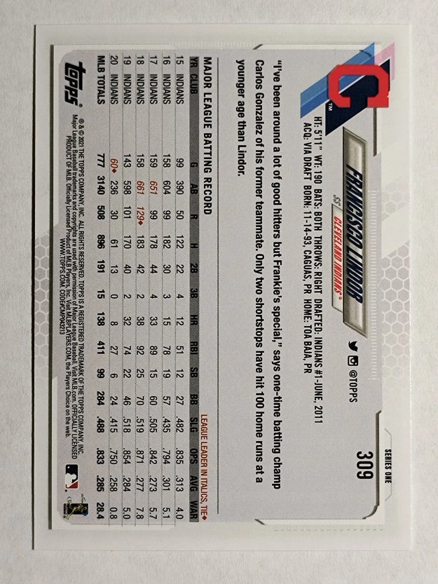 2021 Topps #309 Francisco Lindor