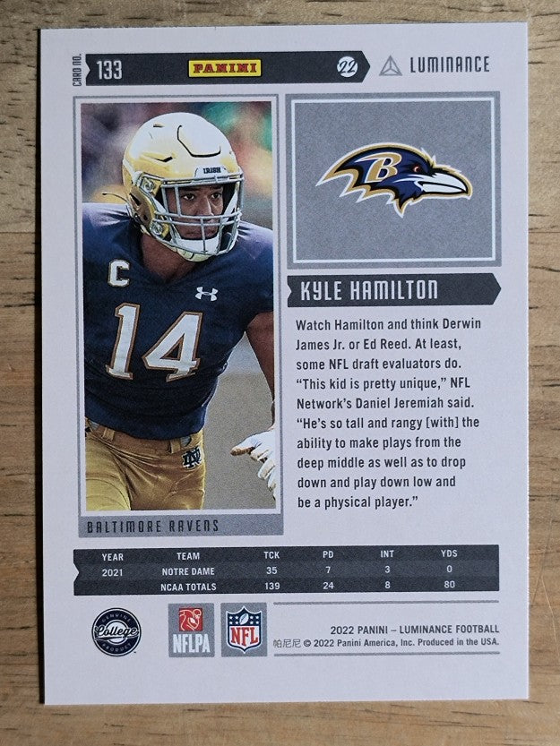 2022 Panini Luminance #133 Kyle Hamilton RC