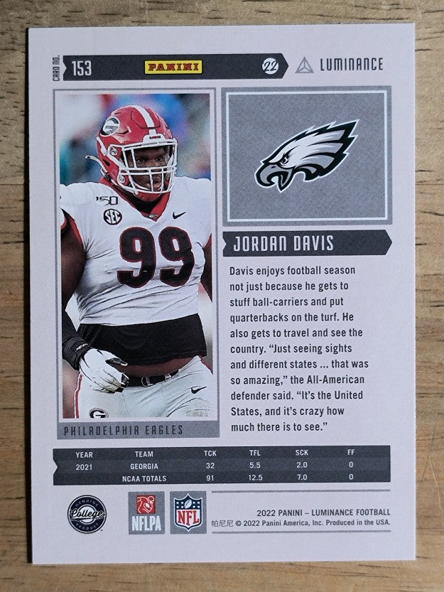 2022 Panini Luminance #153 Jordan Davis RC