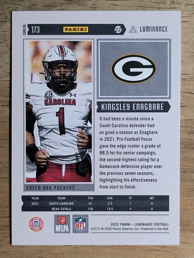 2022 Panini Luminance #173 Kingsley Enagbare RC