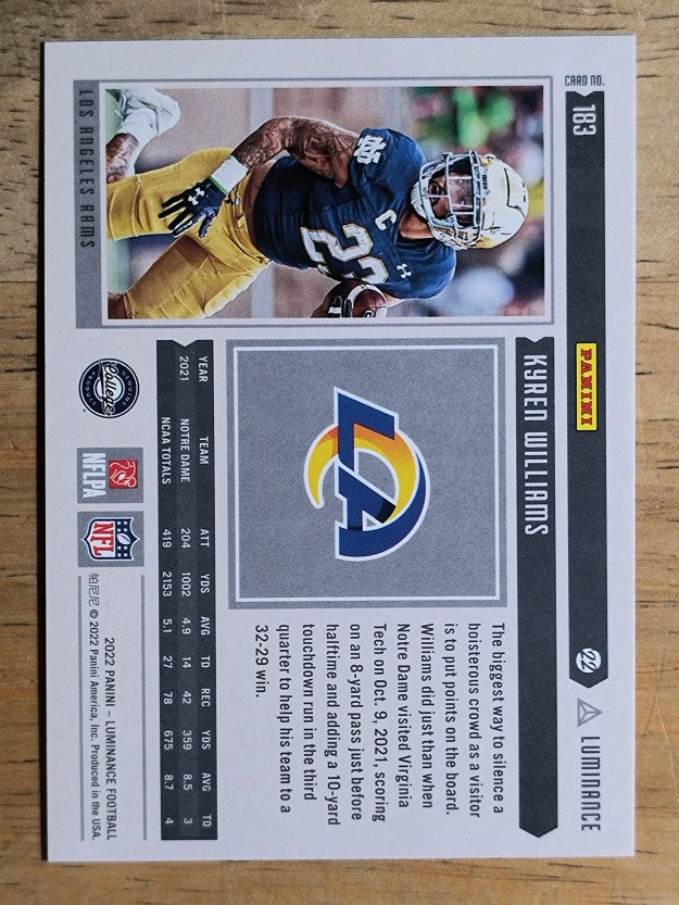 2022 Panini Luminance #183 Kyren Williams RC