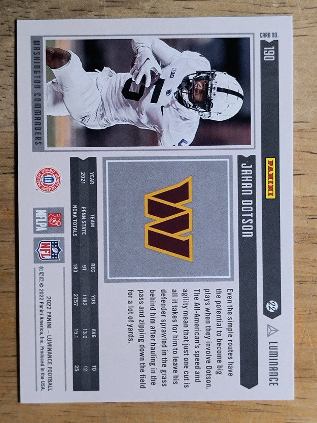 2022 Panini Luminance #190 Jahan Dotson RC