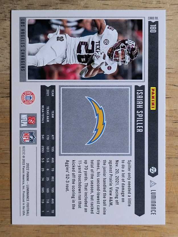 2022 Panini Luminance Blue #180 Isaiah Spiller