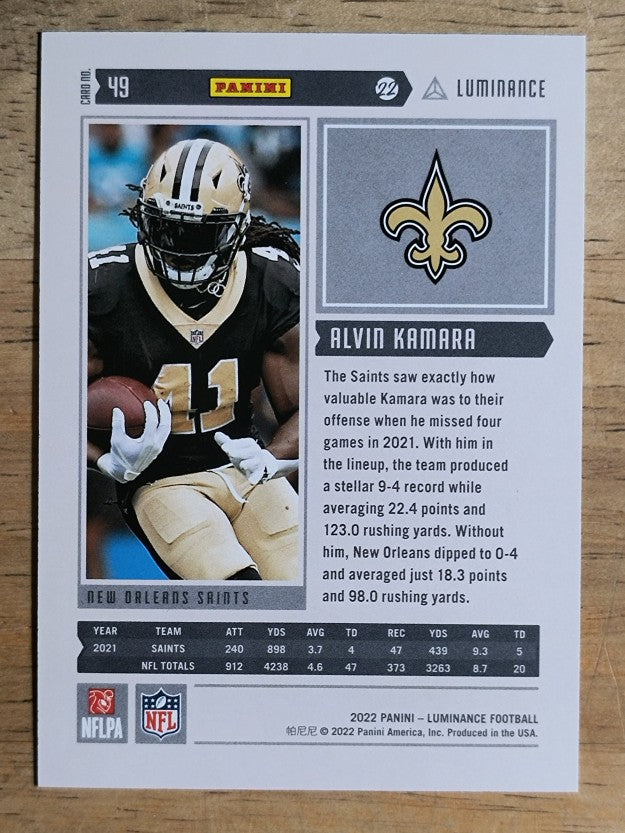 2022 Panini Luminance Orange #49 Alvin Kamara
