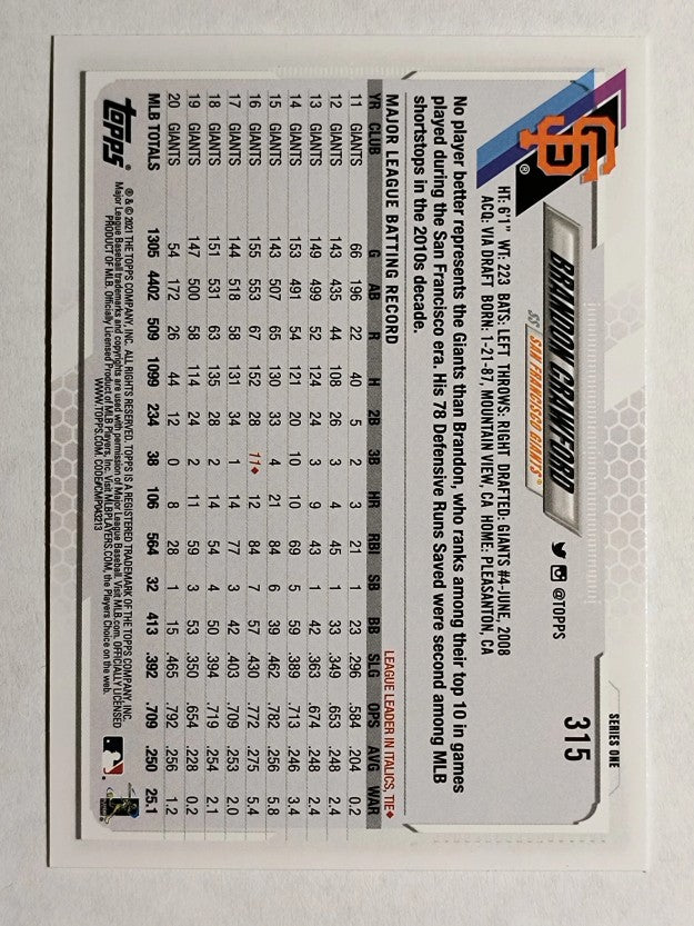 2021 Topps #315 Brandon Crawford