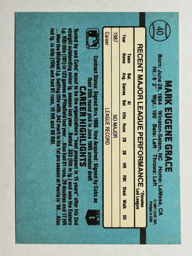 1988 Donruss #40 Mark Grace RC