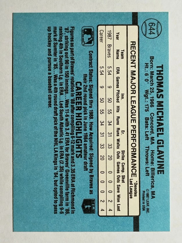 1988 Donruss #644 Tom Glavine RC