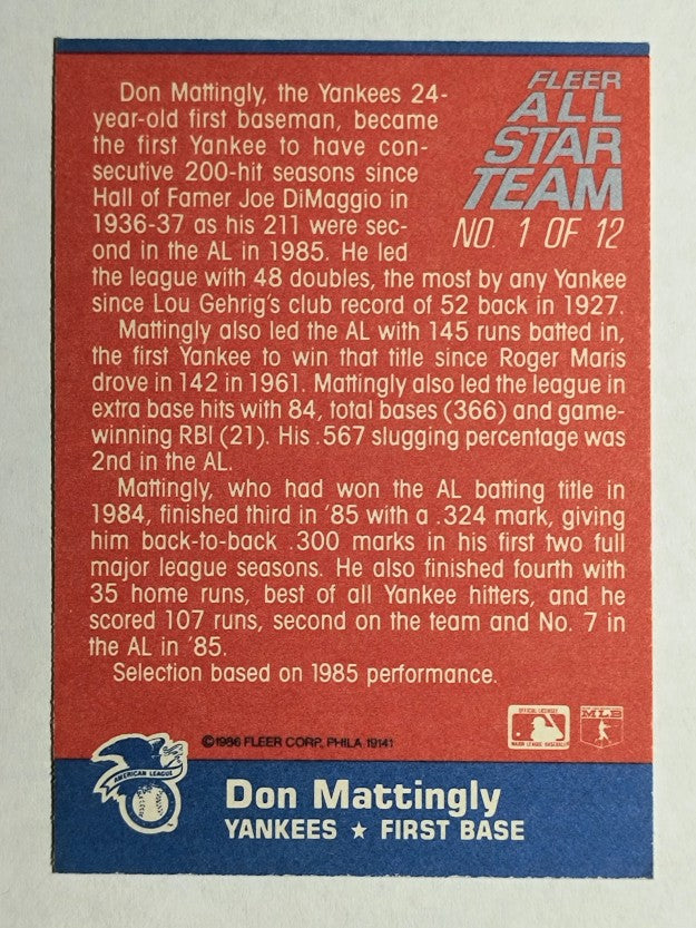 1986 Fleer All-Stars #1 Don Mattingly
