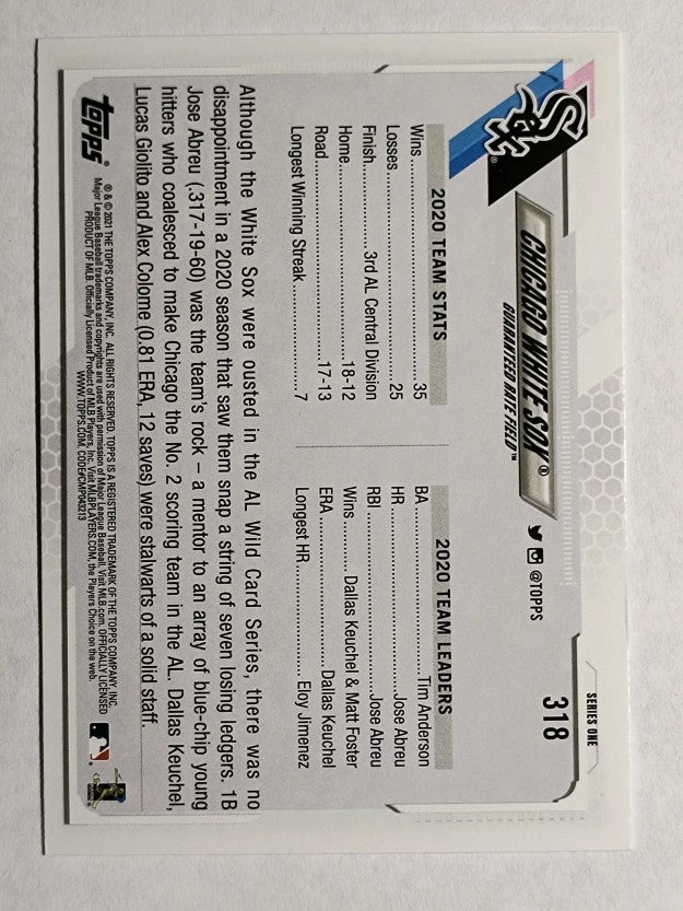 2021 Topps #318 Chicago White Sox TC