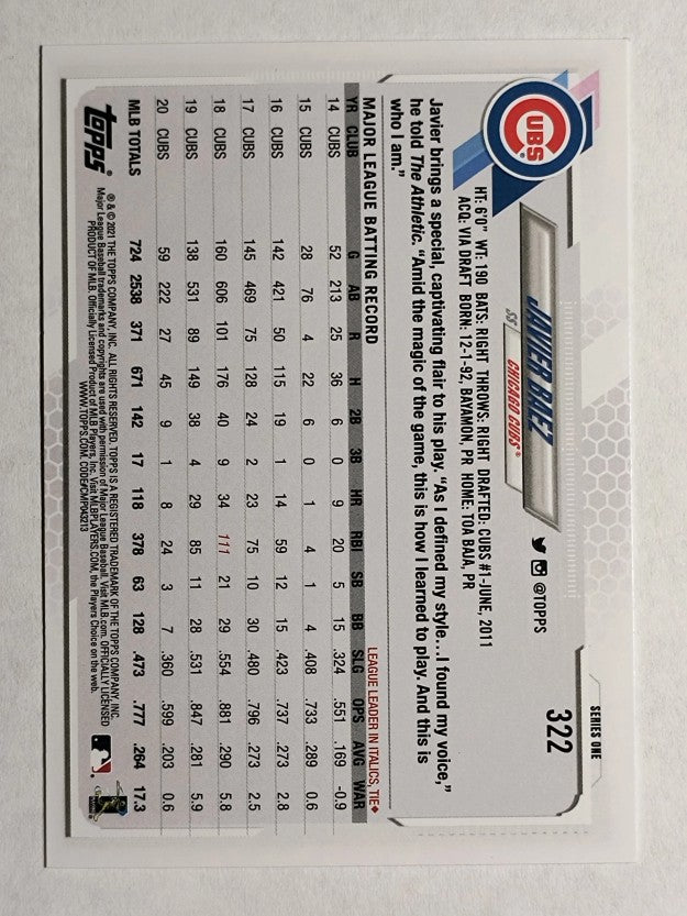 2021 Topps #322 Javier Baez