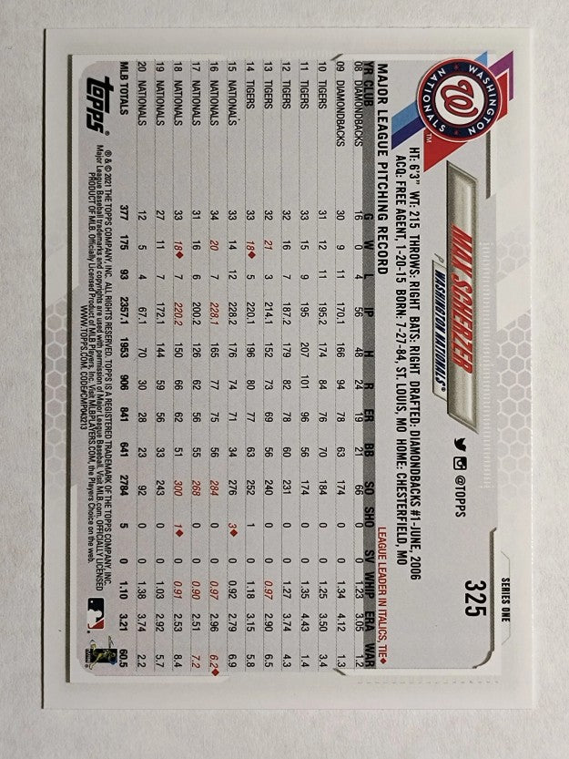 2021 Topps #325 Max Scherzer