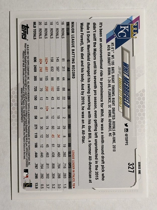 2021 Topps #327 Whit Merrifield