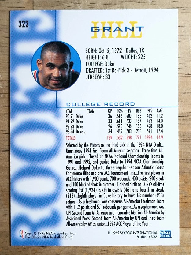 1994-95 Hoops #322 Grant Hill RC