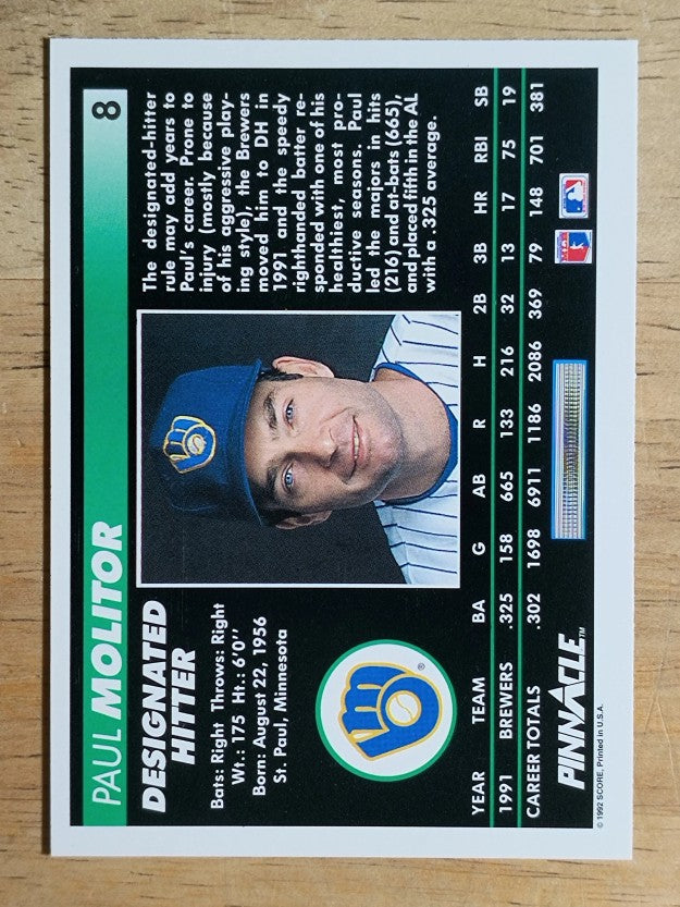 1992 Pinnacle #8 Paul Molitor