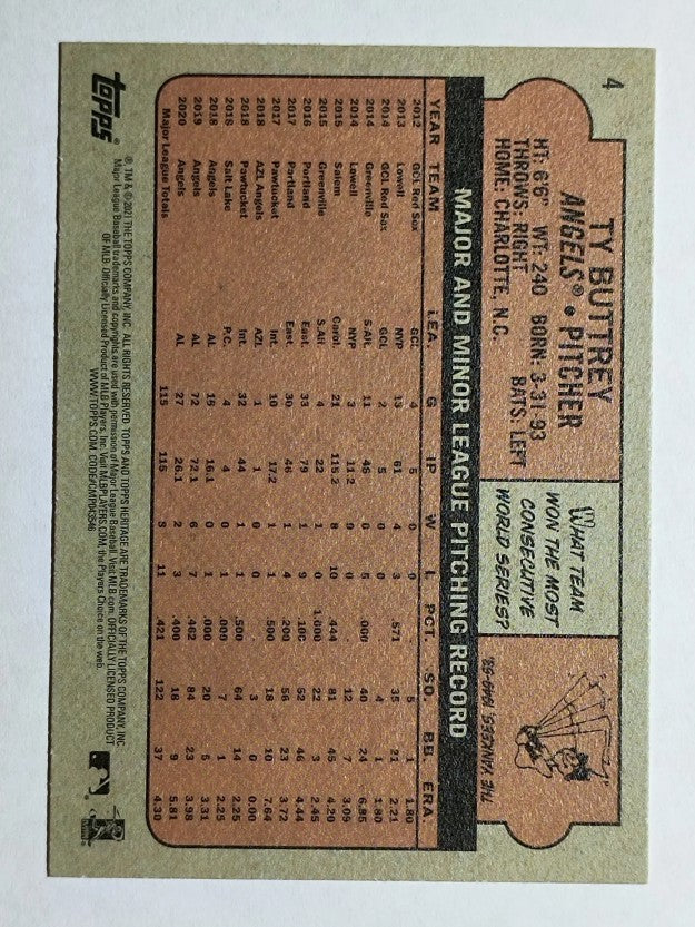 2021 Topps Heritage #4 Ty Buttrey