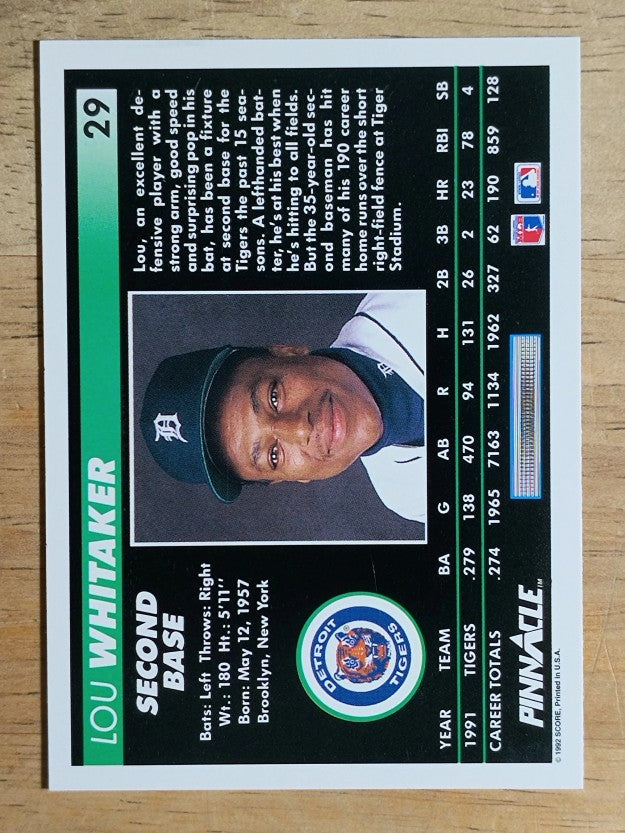 1992 Pinnacle #29 Lou Whitaker